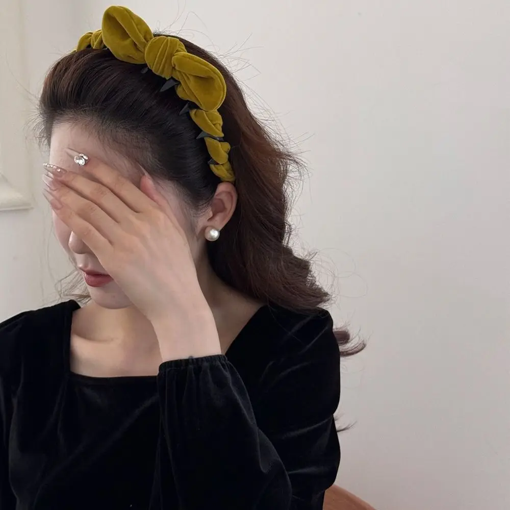 

Vintage Velvet Bow Headband Solid Color Bowknot Hair Accessories Non-slip Band Retro Style Hair Hoop Hair Styling