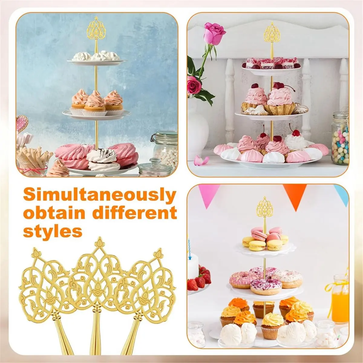 6 Sets 3 Tier Cake Stand Hardware Kit, Vintage Gold Heavy Metal Tiered Tray Fitting for Dessert Cupcake Plate
