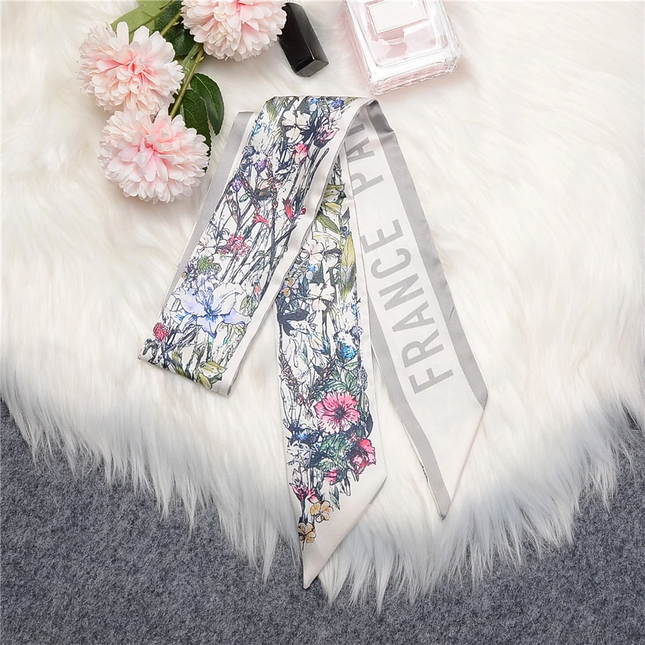 New Design Summer Scarf Women Brand Silk Scarf Skinny Hair Bag Scarves Wrist Towel Twill 100% Foulard Neckerchief Headband 2024