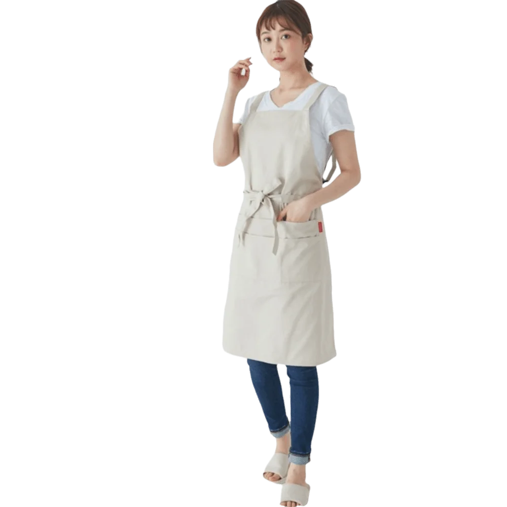 

Cotton Japanese-style Apron H-type Adjustable Household Waterproof Apron with Pockets Hanging Neck Kitchen Apron Home