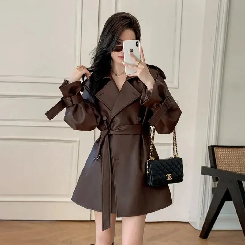 Nova moda jaqueta de couro do plutônio feminino primavera outono solto versátil outerwear senhoras jaquetas de couro senhora blusões