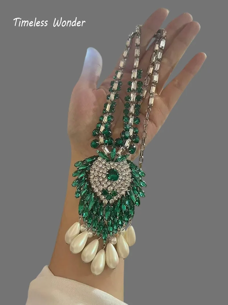 Timeless Wonder Fancy Crystal Zircon Beaded Tassel Necklace for Women Designer Jewelry Goth Runway Trendy Vintage 4526