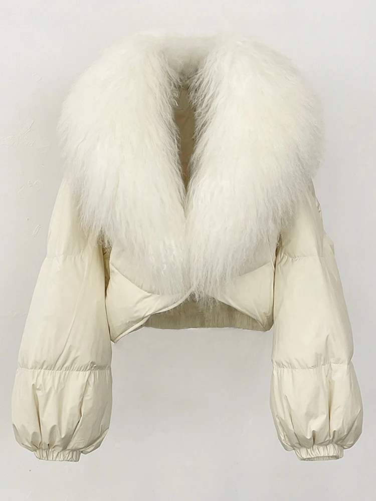 OFTBUY Fahsion Short Long Slevee Puffer Jacket New Winter Clothing Women Real Mongolia Sheep Fur Coat Real Fur Goose Down Parkas