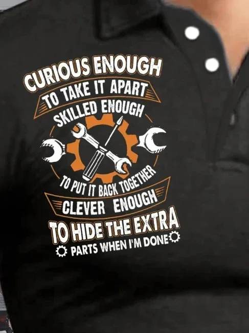 Men's Curious Enough To Take It Apart Skilled Enough  Funny Graphic Print Text Letters Urban Regular Fit Polo Collar Polo Shirt