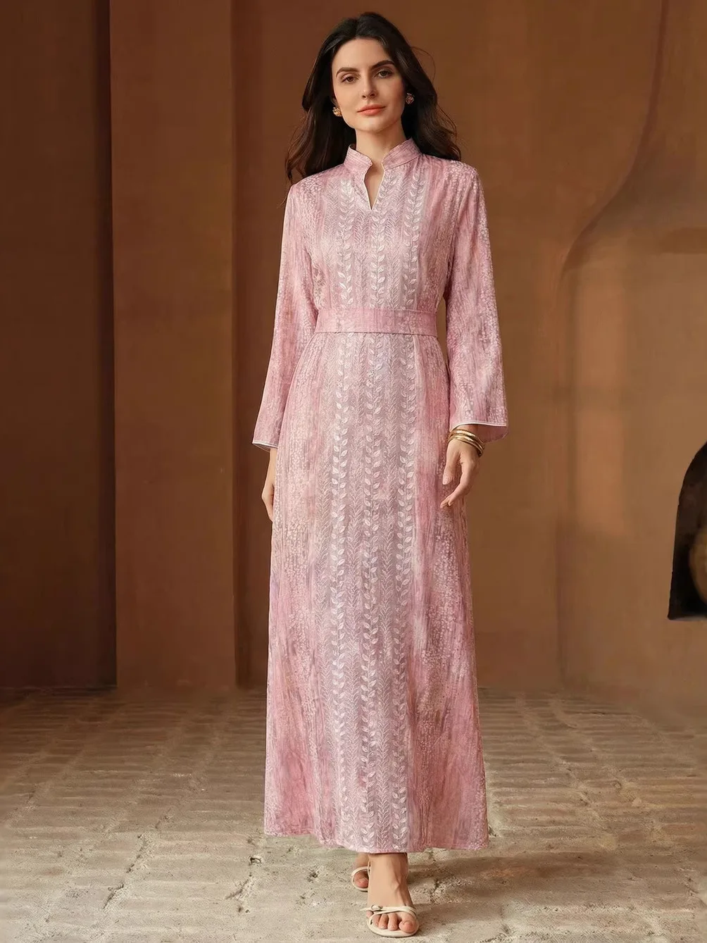 

Elegant Long Dress with Lace Trim for Women Ethnic Uygur Style Spring Summer New Arrival Fashionable Stage Costume