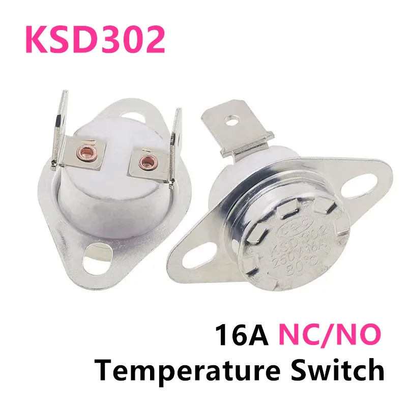 Interruptor cerâmico da temperatura do termostato, KSD302, 16A, 250V, 40-300 graus, 45C, 85C, 95C, 135C, 160C, 220C, 300C, normalmente fechado aberto