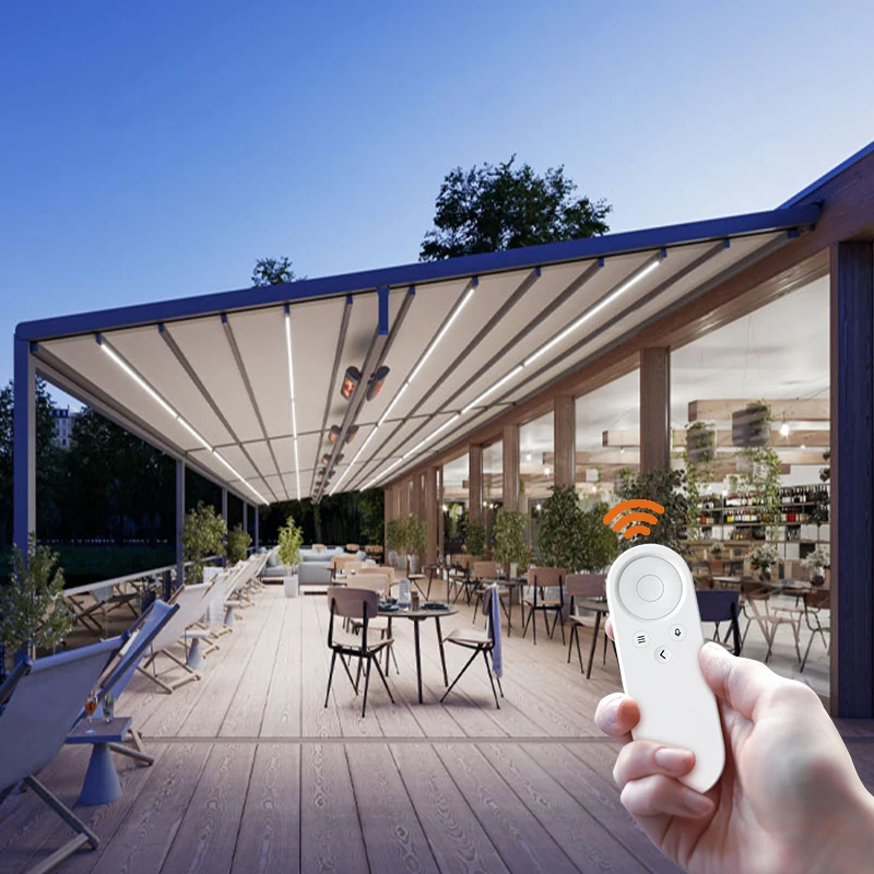 مصنع مخصص بالجملة الملحقات مقاوم للماء الكهربائية تلسكوبي الألومنيوم العريشة في الهواء الطلق المظلة حديقة جناح #5