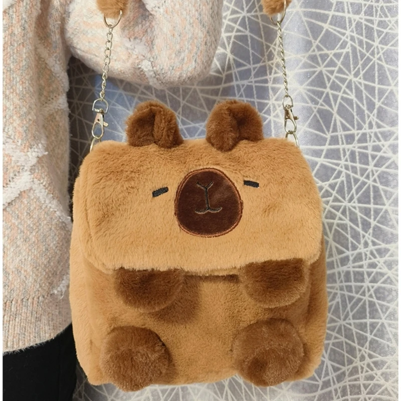 E74B Girls Plush Dolls Crossbody Bag Child Capybaras Shoulder Bag Lovely Small Backpacks Women Animal Messengers Bag for Daily