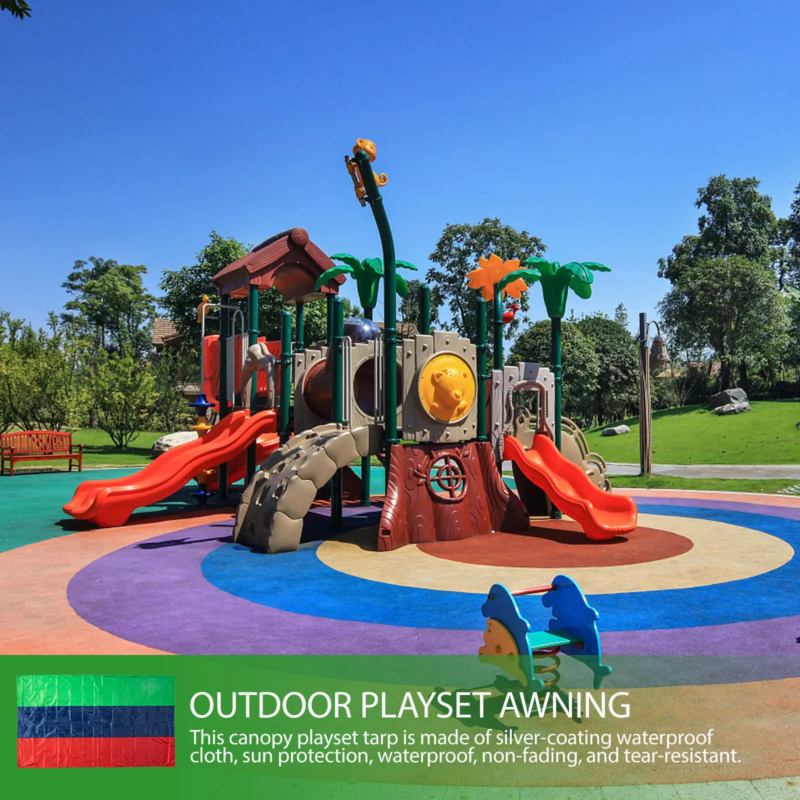 Swing Set Replacement Tarp Silver Coated Waterproof Tear Resistant Outdoor Playset Cover Sun Protection Weatherproof Canopy