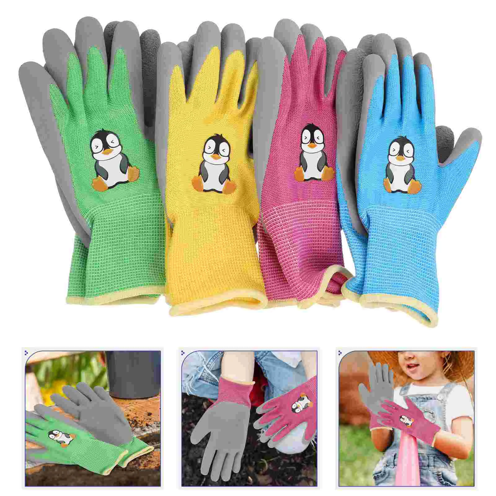 4 Pairs Glove Liners Children's Gloves for Kids Cut Resistant Emulsion Planting The Mitten