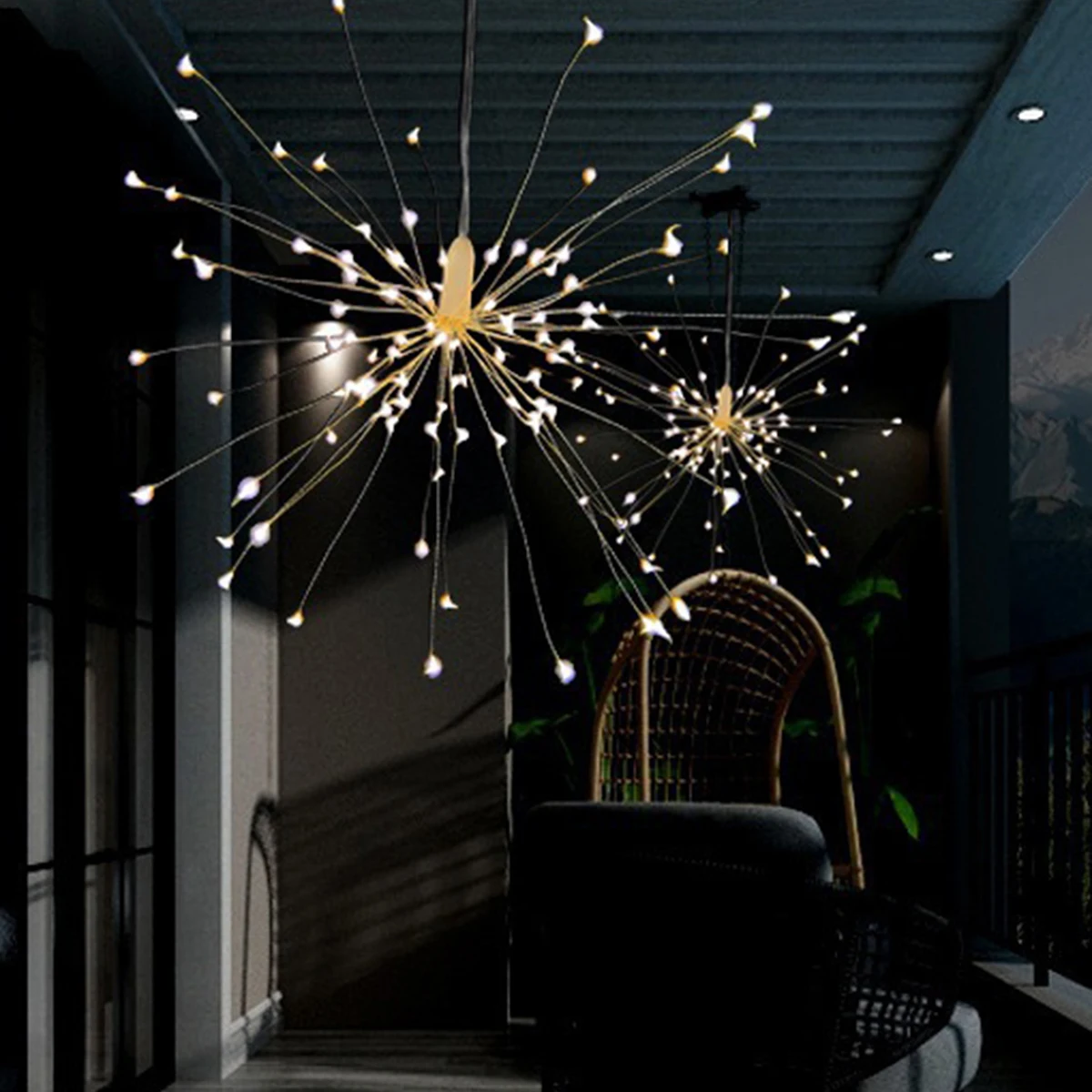 Imagem -04 - Solar Firework Luzes Led Fairy String Lights Fio de Cobre Lanterna Exterior Decorativo Terraço Pátio Acampamento Jardim Lâmpada Pendurada