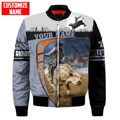 Men bomber jacket Customize Name Bull Riding 3D Printed winter zipper Jacket casual unisex Harajuku Streetwear coat FX-08