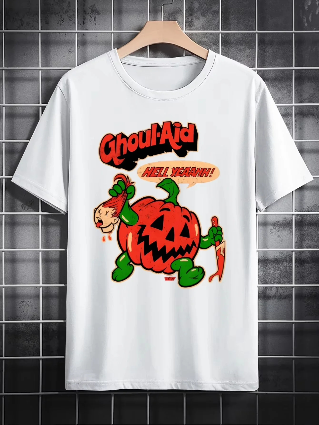 Men's Halloween Fun Print T-Shirt Casual Short Sleeve Round Neck Top with Unique Graphics Street Trend Y2K Unisex Harajuku