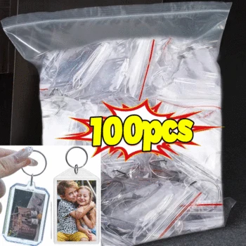 5-100 adet şeffaf akrilik fotoğraf çerçevesi anahtarlık fotoğraf eklemek anahtarlıklar boş dikdörtgen çift taraflı fotoğraflar için DIY malzemeleri