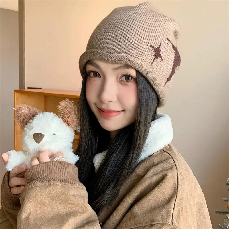Beanies mit Sternmuster und Kordelzug für Damen, Herbst und Winter, warmer Gehörschutz, vielseitige Retro-Strickpullover-Mützen〔CC55〕