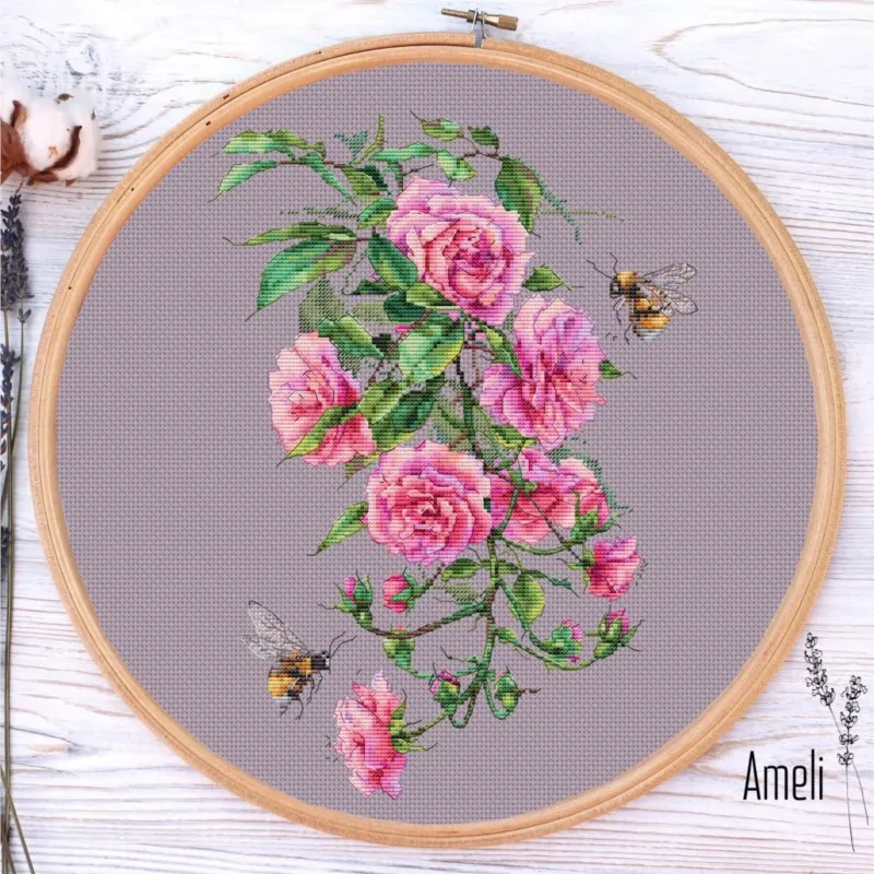 Bee Rose Cross Stitch Kits for Home, Joy, Christmas Decorations, Joy, Painting