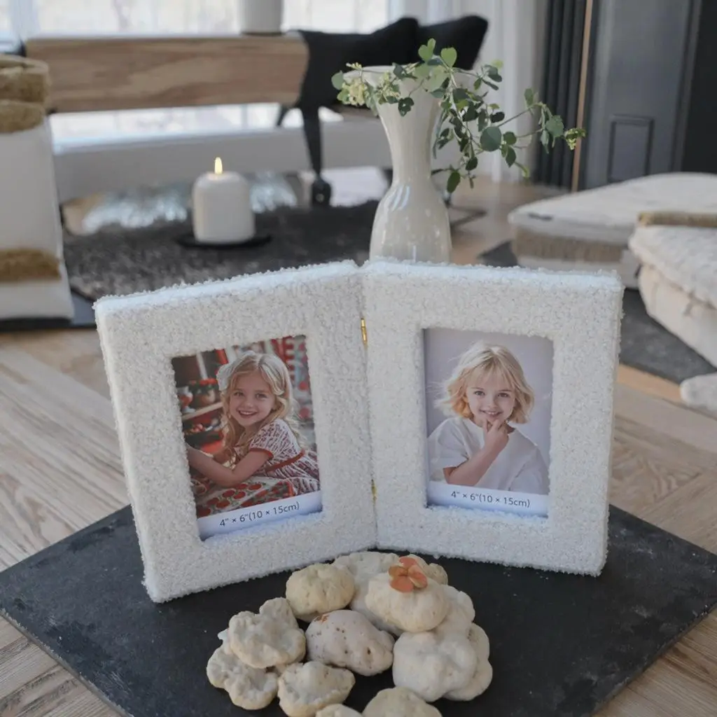 6/7/8 Inches Double Plush Photo Frame, Teddy Fleece Square Hollow Fabric Photo Frame, Exquisite European Fabric Display Stand
