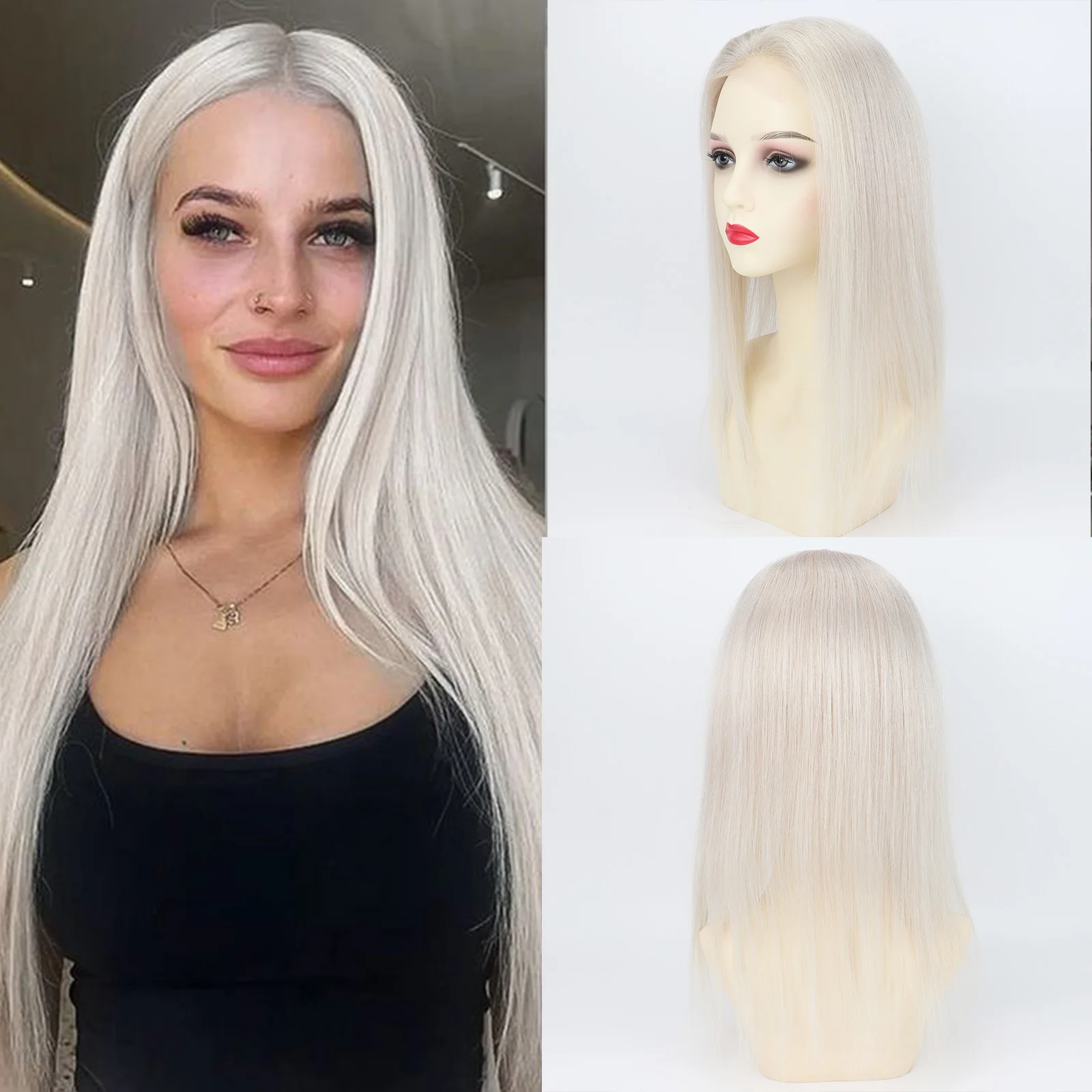 

# 60 Платиновый блондин с шелковой основой, кружевная застежка с зажимами, шелковый топпер 5x5 дюймов с детскими волосами, европейский парик из человеческих волос Remy