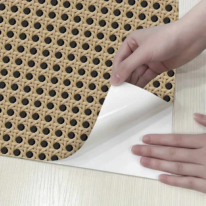 45cm Retro Rattan Pattern Self-Adhesive Bedroom Wood Grain Sticker Peel and Stick TV Background Removable Waterproof Wallpaper