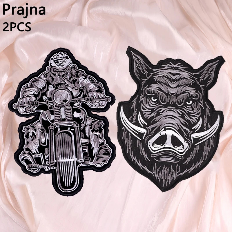 2PCS/Set High Quality Large Back Patches Motorcycle Biker Animal Head Embroidered Patches For Clothes Leather Jacket Sew Patch