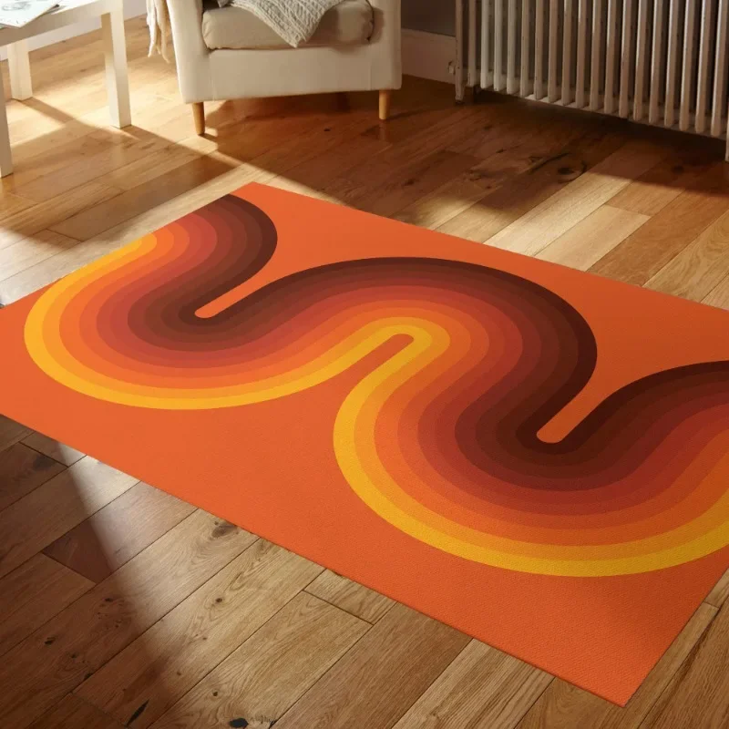 Orange Area Rug Mid Century Modern Trippy Rugs Dining Room Carpet Retro Carpet For Bedroom Geometric Rugs Brown Area Rug