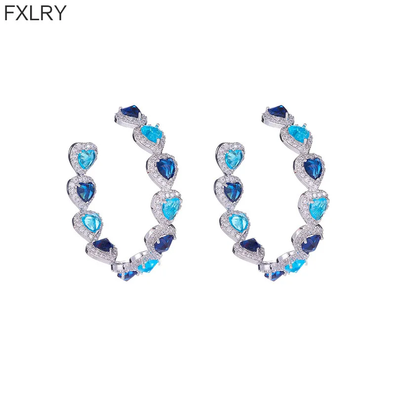 FXLRY New Color Treasure Love Sweet Cool C Ring S925 Silver Needle Micro Set Zircon Big Circle Earrings For Women