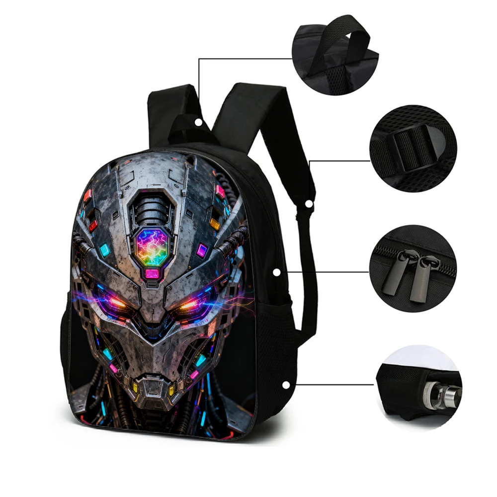 Robot backpack cartoon detail print close-up
