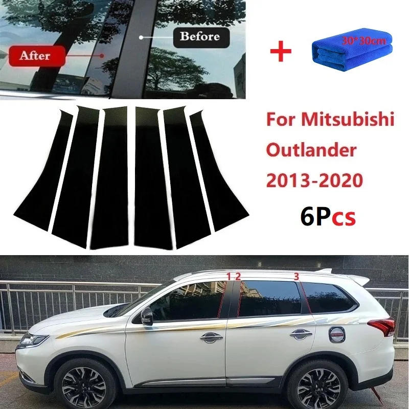 New Arrival Hot 6PCS Polished Pillar Posts Fit For Mitsubishi Outlander 2013-2020 Window Trim Cover BC Column Sticker