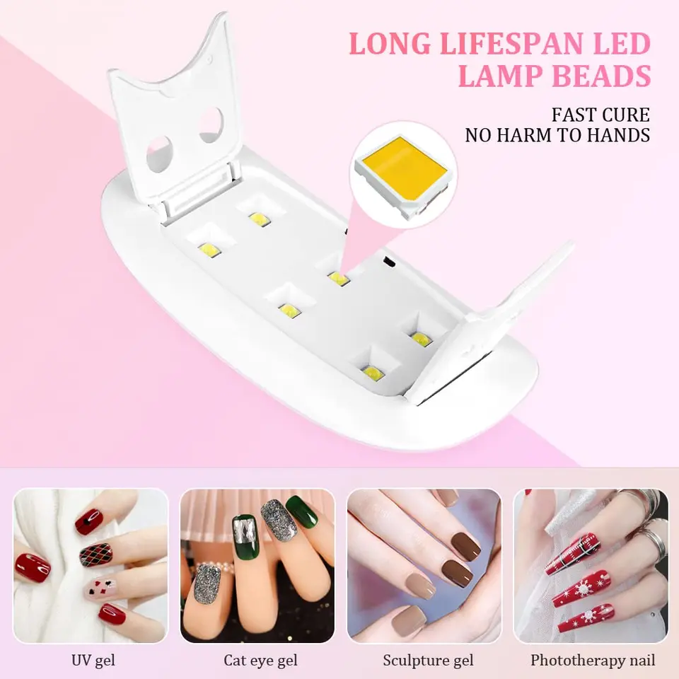 Lámpara mini mouse de 6 W UV LED para secado de esmalte de uñas, 6 LED portátil, luz para manicura en casa, máquina de fototerapia USB para gel 3