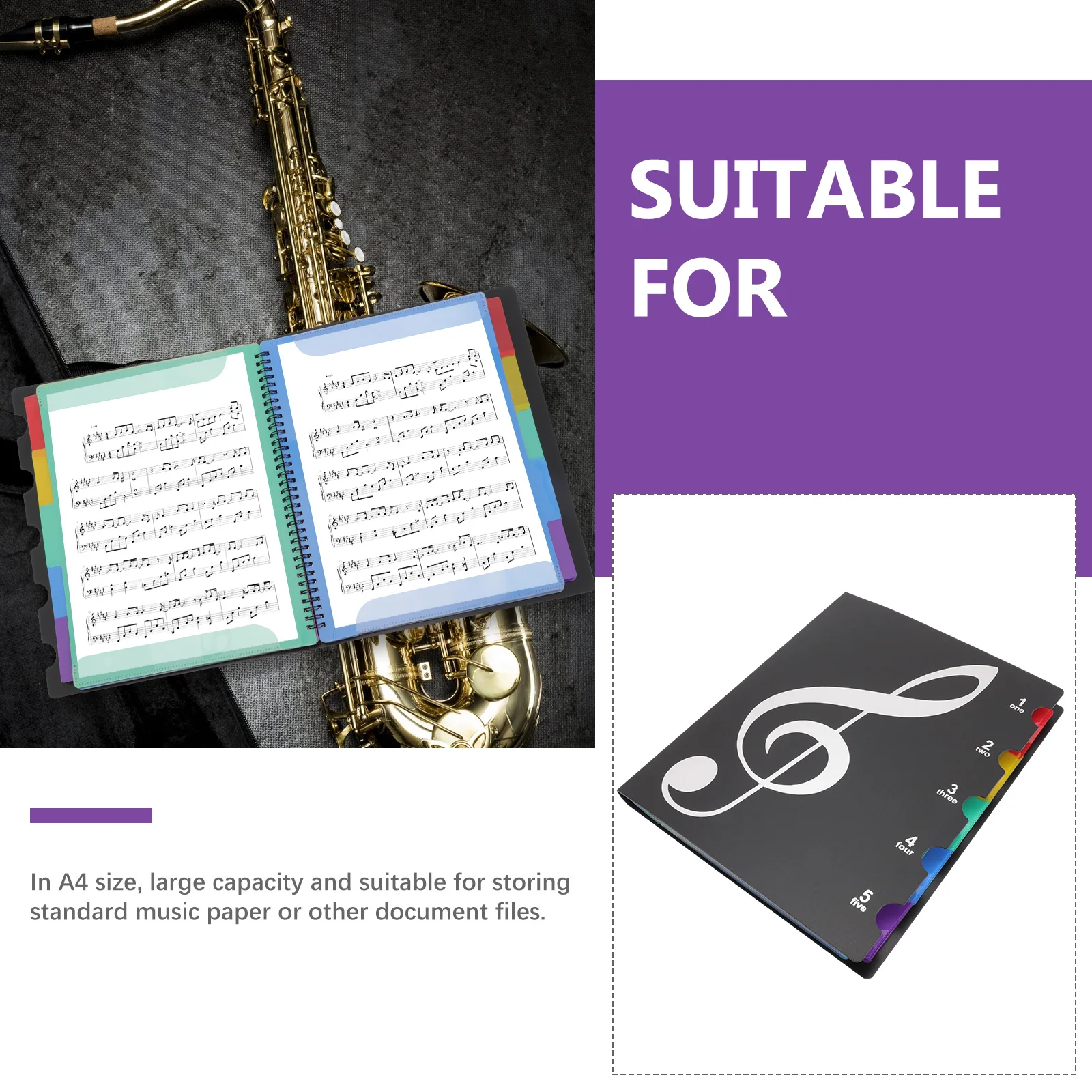 

A4 Waterproof Sheet Holder Piano Score Plastic Document Organizer File Case Music Notes Pattern for Musicians