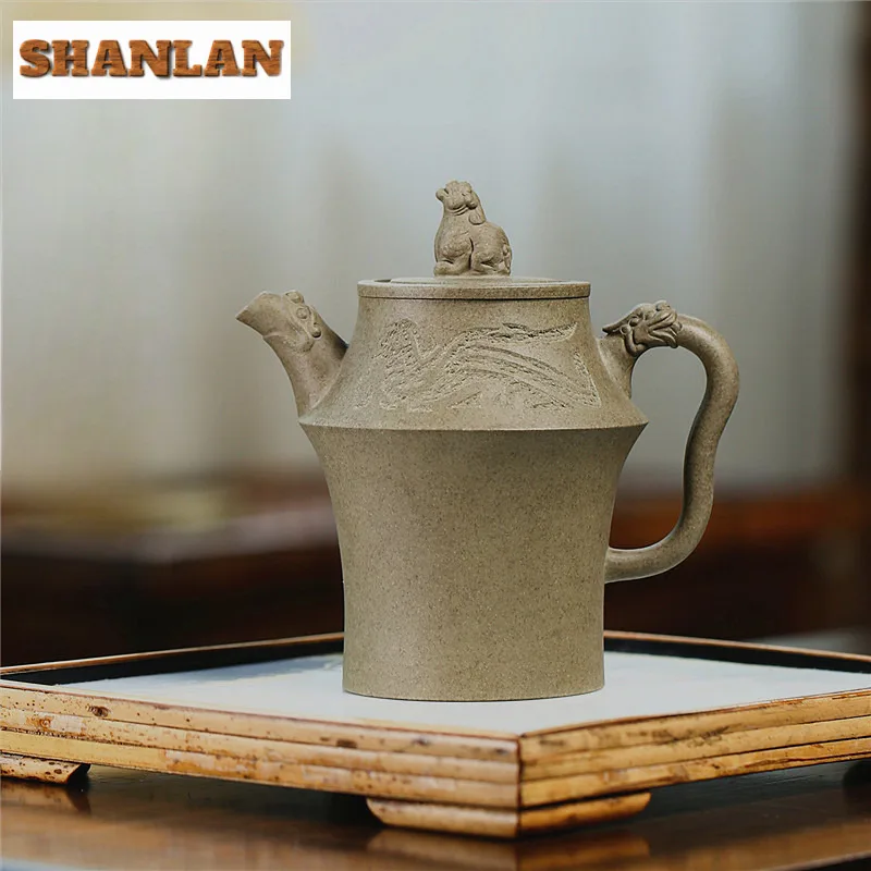 300ml High-end Yixing Purple Clay Teapots Handmade Auspicious Beast Pot Raw Ore Dragon's Back Mud Kettle Chinese Zisha Tea Set