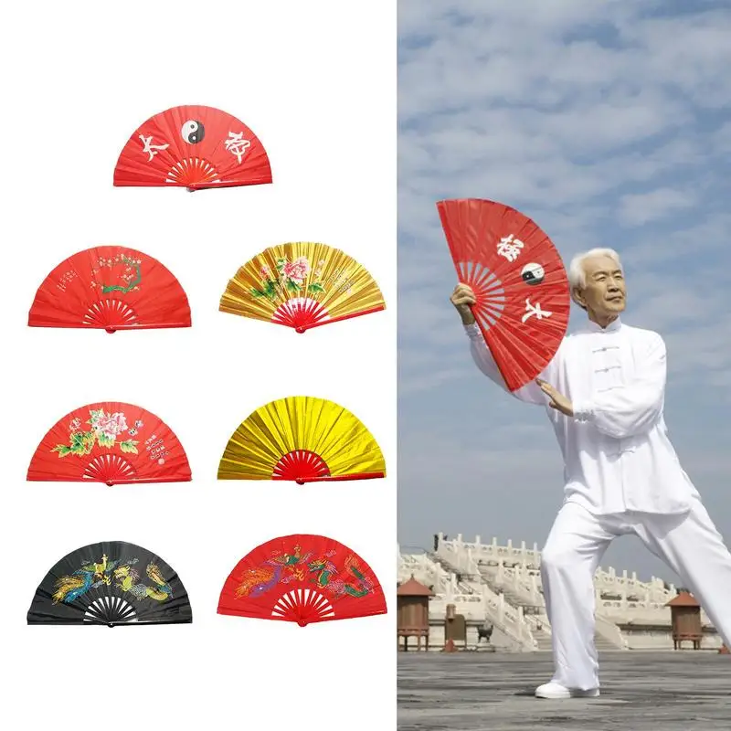 Chinese Kung Fu Fan Tai Chi Martial Arts Dragon Phoenix Wushu Performance Handheld Fans Bamboo Antiquity Folding Fan Home Decor