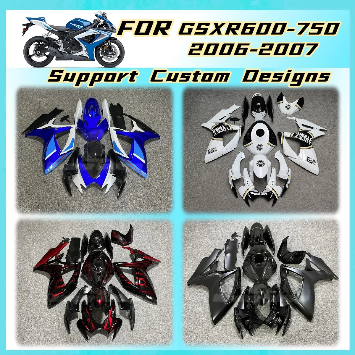 Fairings Perfect Fitment for Suzuki GSXR600 GSXR750 2006 2007 Injection GSXR 600 750 06 07 Black Fairing Kit Motorcycle