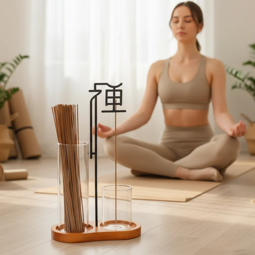 Chinese Zen Incense Holder Anti-Ash Flying Incense Burner with Glass Ash Catcher and Incense Sticks Organizer Home Decor