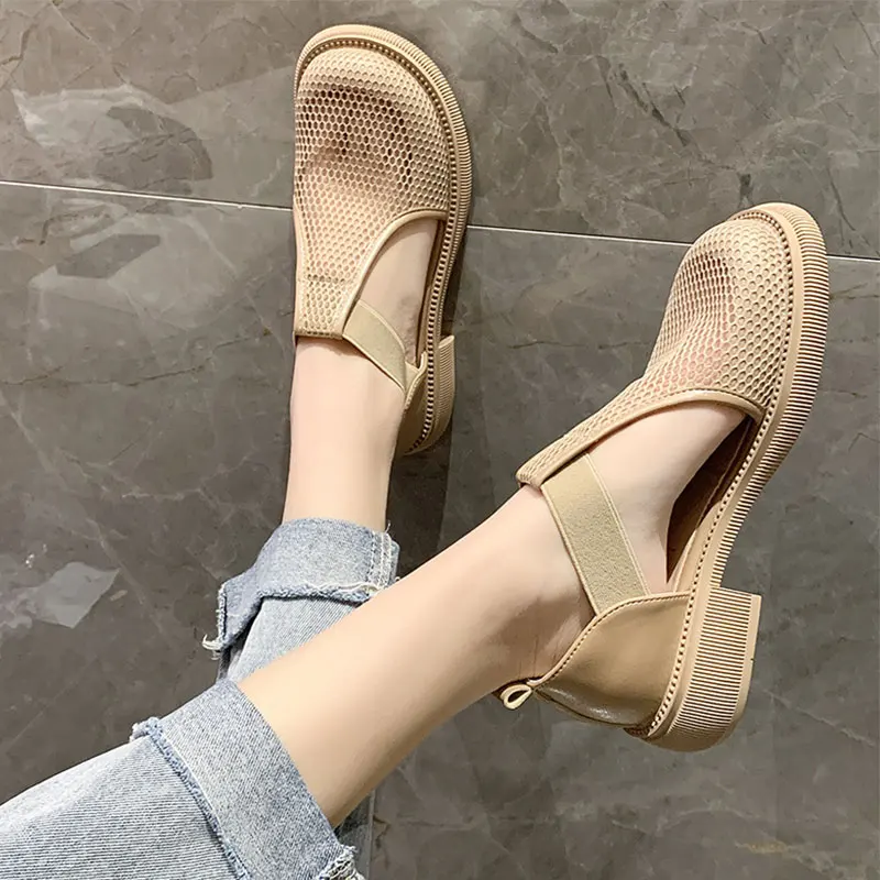 Sandals Straps Shoes Closed Toe 2024 Summer Breathable Women\'s Heels Suit Female Beige  Girls Laces Black Comfort Flat Low Fashi