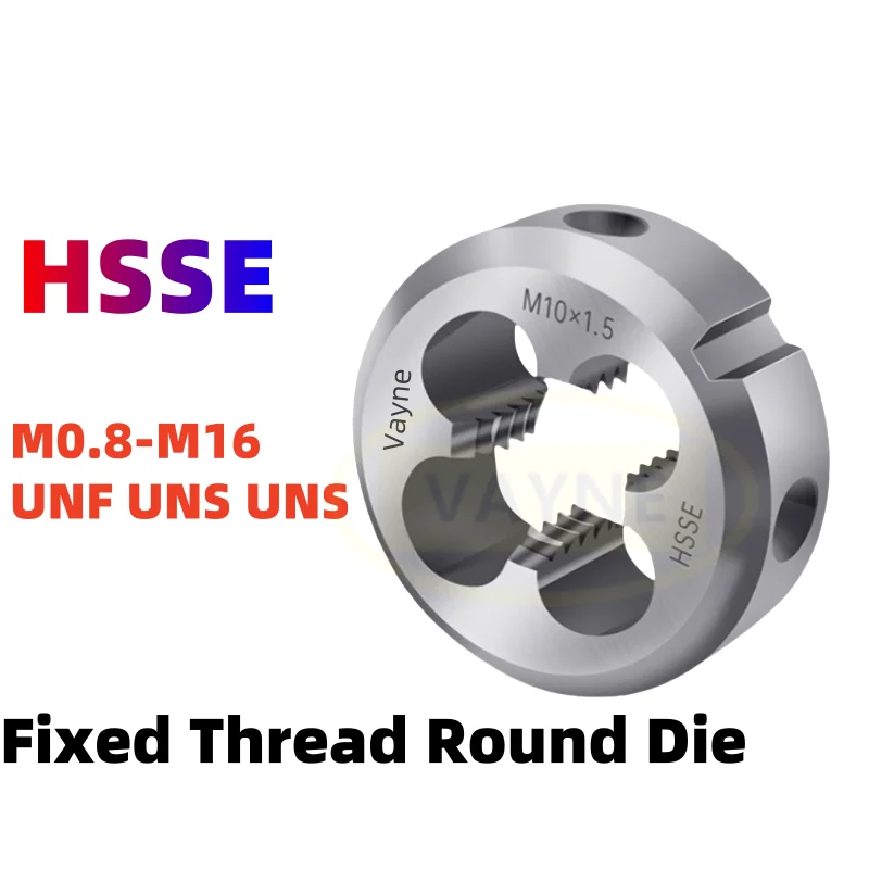 

HSSE Metric Fixed Round Die M0.8M0.9M2M3M4M5M6M8M10M12M14M16 UNC UNF 1/4 5/16 3/8 1/2 Thread Screw Unadjustable Threading Die