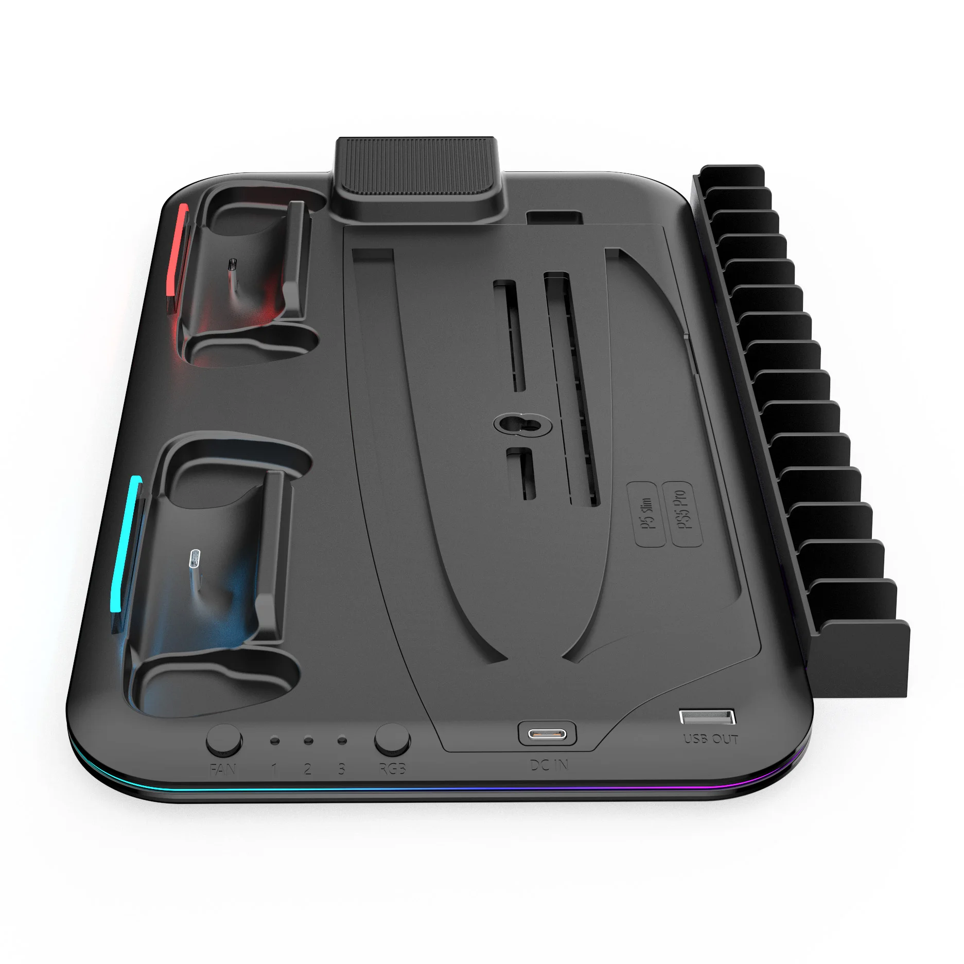Cooling Station with RGB Light and 3 Levels Turb,Controller Charging Station for PS5/SLIM/PRO Digital/Disc with Headset Holder