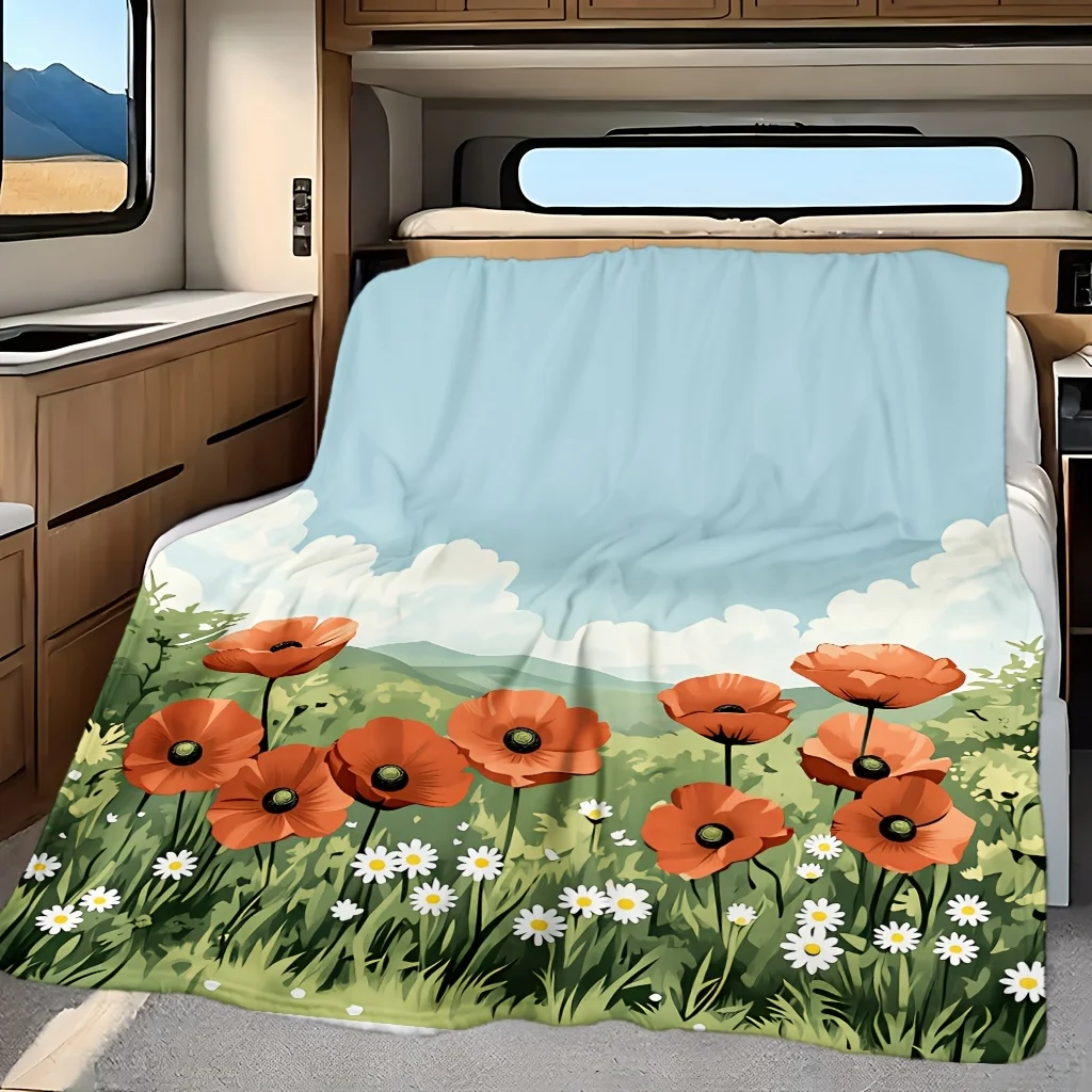 Vibrant Floral Meadow Blanket Throw Boho Cottagecore Picnic Style Cozy Living Room Decor