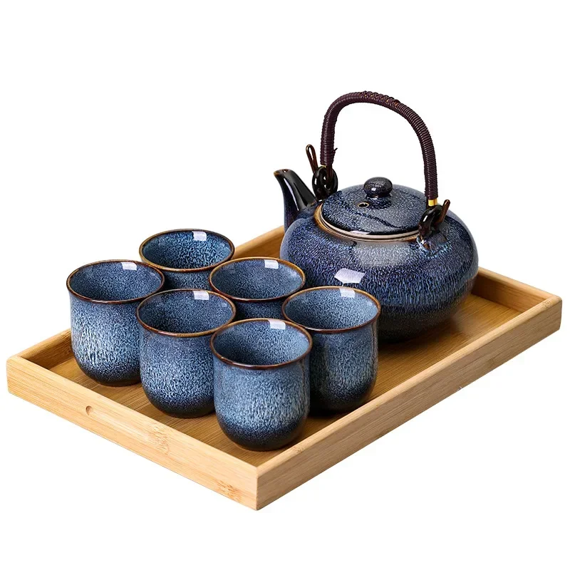 Large Capacity Teapot Tea Set Household Japanese Simple Kungfu Tea Set 1 Pot 6 Cups Glazed Ceramic Tea Set Teapot Teacup 5