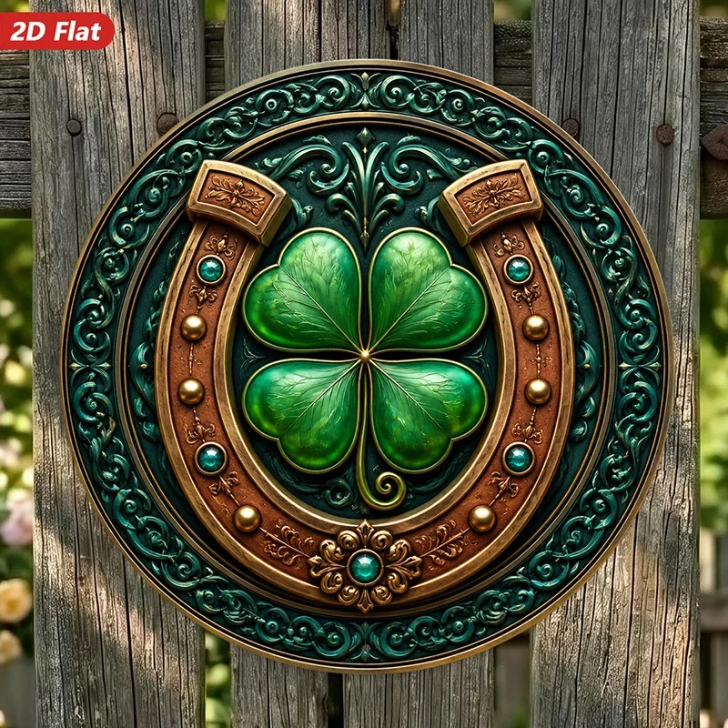 CIFBUY Vintage Aluminum Wall Art Waterproof Wear Resistant Celtic Shamrock Horseshoe Lucky Pattern For Living Room Bedroom Offic