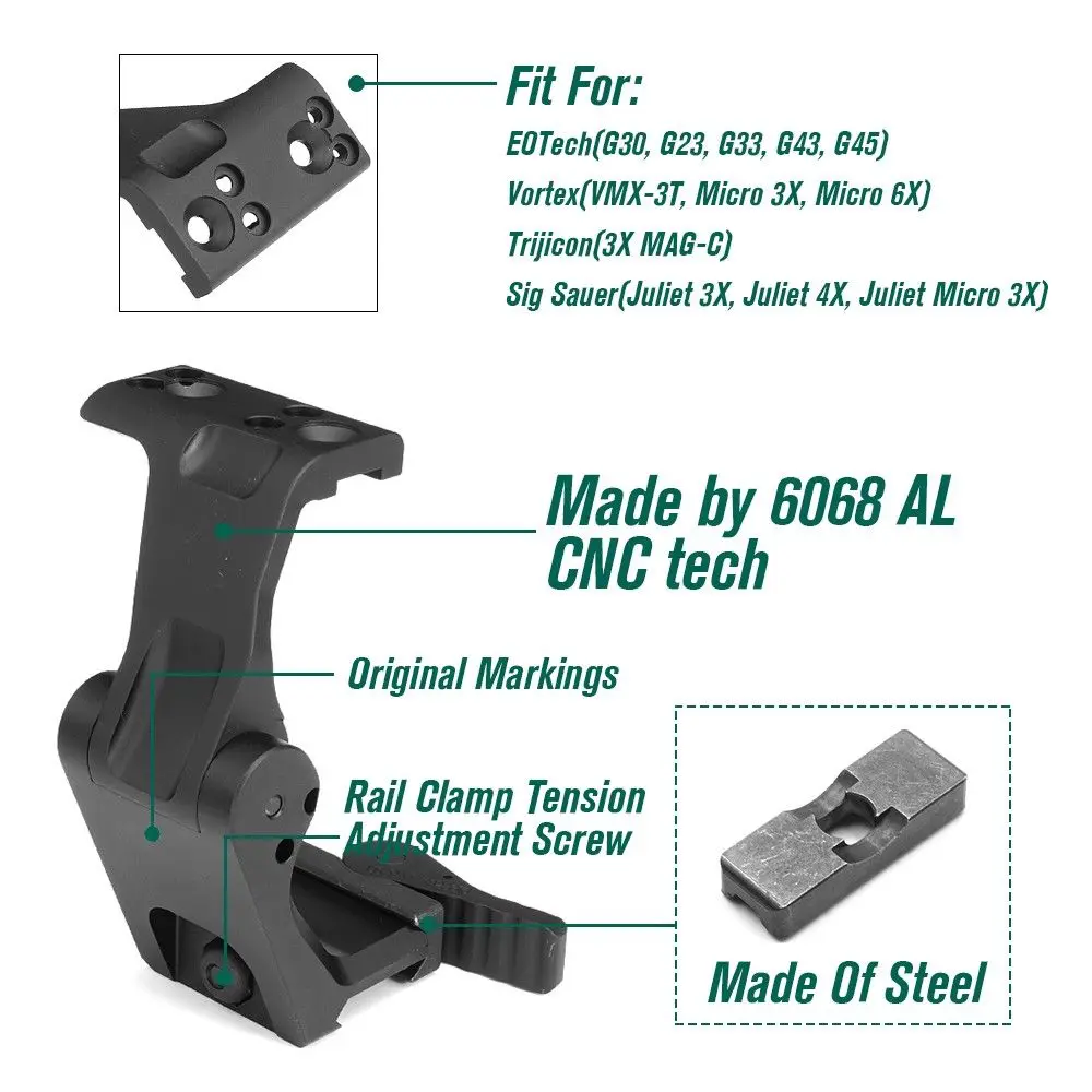 Spec Optics 2.26" Magnifier Mount Flip-To-Center OMNI Geni Hunting Scope Mount FTC Omni Magnifier Mount QD Lever CNC 6068 Aluminum