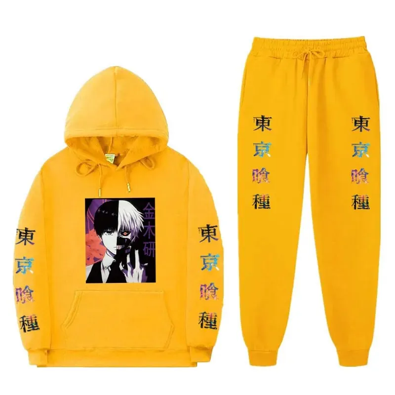 Japanese Anime Tokyo Ghost Men's Hoodie + Pants Two-Piece Sportswear Hoodie Harajuku Autumn and Winter Printed Casual Sports Suit