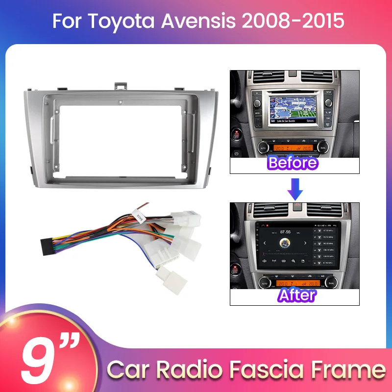 Car Multimedia Player Panel Frame Adapter for Toyota Avensis T27 2008 2009-2015 Android 2din Radio 9 inch Dashboard Cable Kit