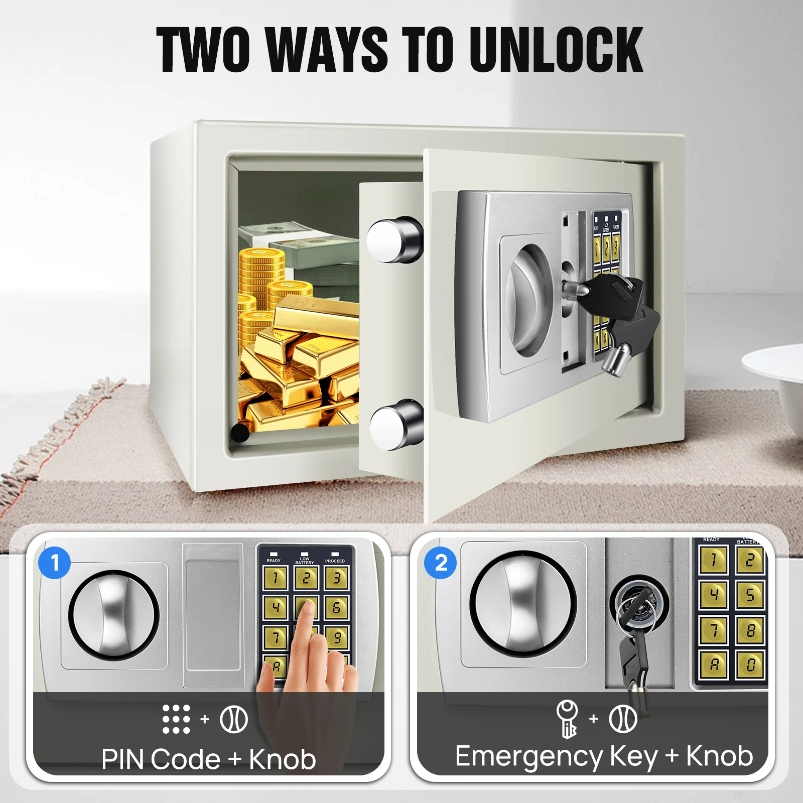 BRIEFNES آمن رقمي من الفولاذ المقاوم للحريق - مقاوم للصورة للمنزل/المكتب/الفندق، حماية وثائق المجوهرات النقدية (قولبة الكل في واحد)