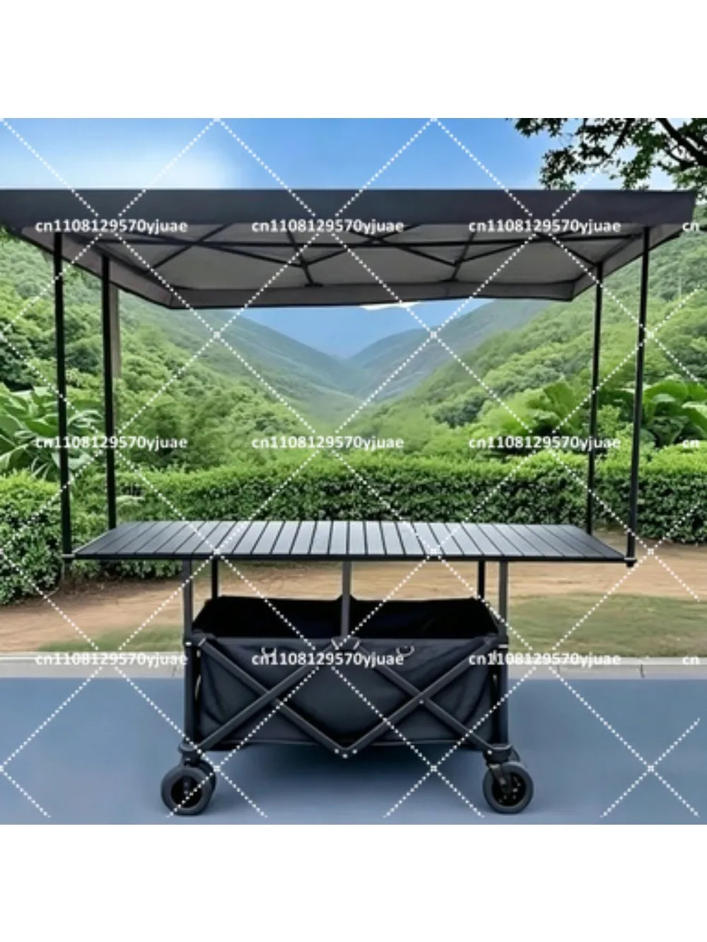 Extended 6-Bar Large Table Board Liftable Foldable Sunshade Stall Cart
