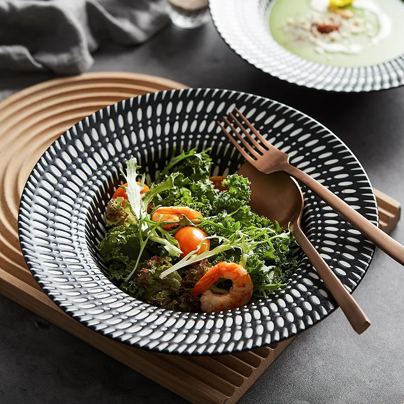 

Креативная керамическая обеденная тарелка в стиле Ins с цветочным принтом для макаронного салата, глубокая тарелка для домашнего использования