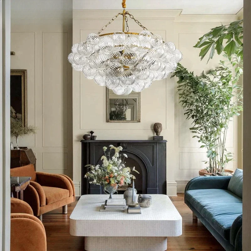 

Clear glass chandelier, mid-century, living room lamp, spherical chandelier pendant lights modern led chandelier for dining room