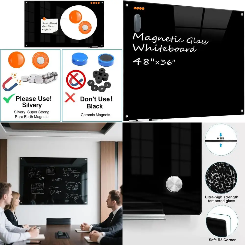 

Large Frameless Magnetic Whiteboard, 48x36 inches, for Office, Home, and School Use