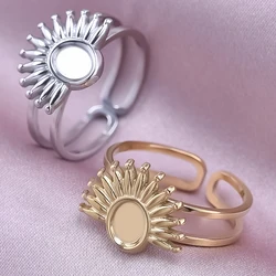 1/2Pcs/Lot Vintage Half Sun Ring Oval Blank Base Settings Flower Stainless Steel Rings For Women Men Jewelry DIY Stone Oil Drip