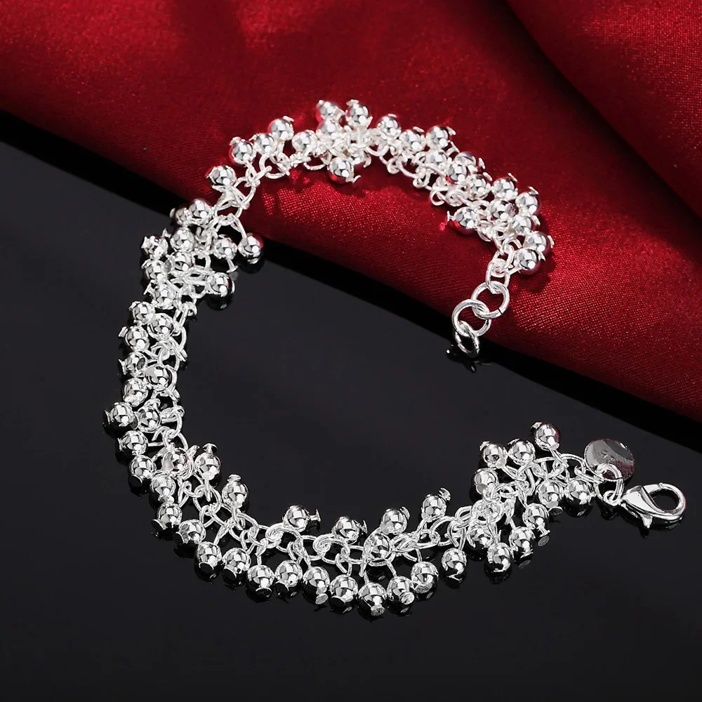 Popular Beautiful Fringe line frosted beads 925 Sterling Silver Bracelets necklace Jewelry set for women Fashion Party fine Gift